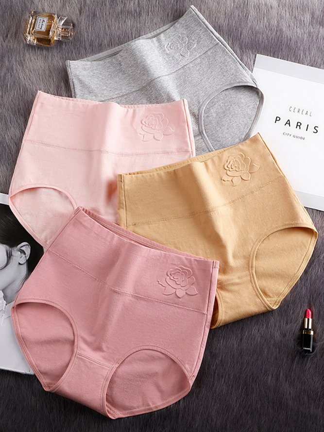 Embossed Cotton High Waist Tummy Control Briefs