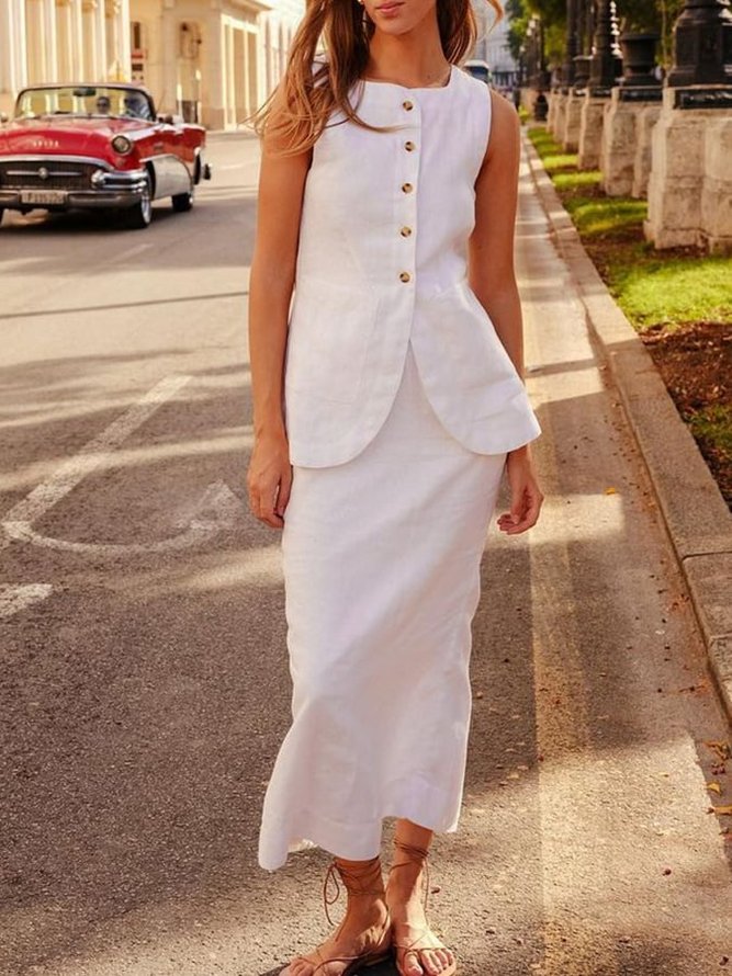 Cotton And Linen Casual Two-Piece Set