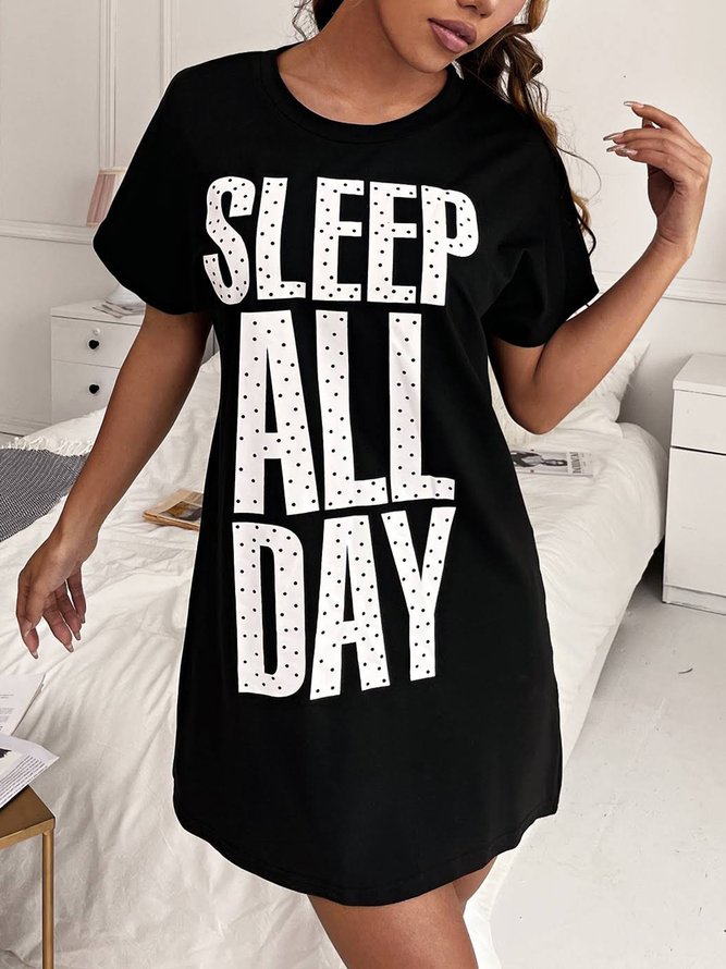 Casual Printing Text Letters Nightdress