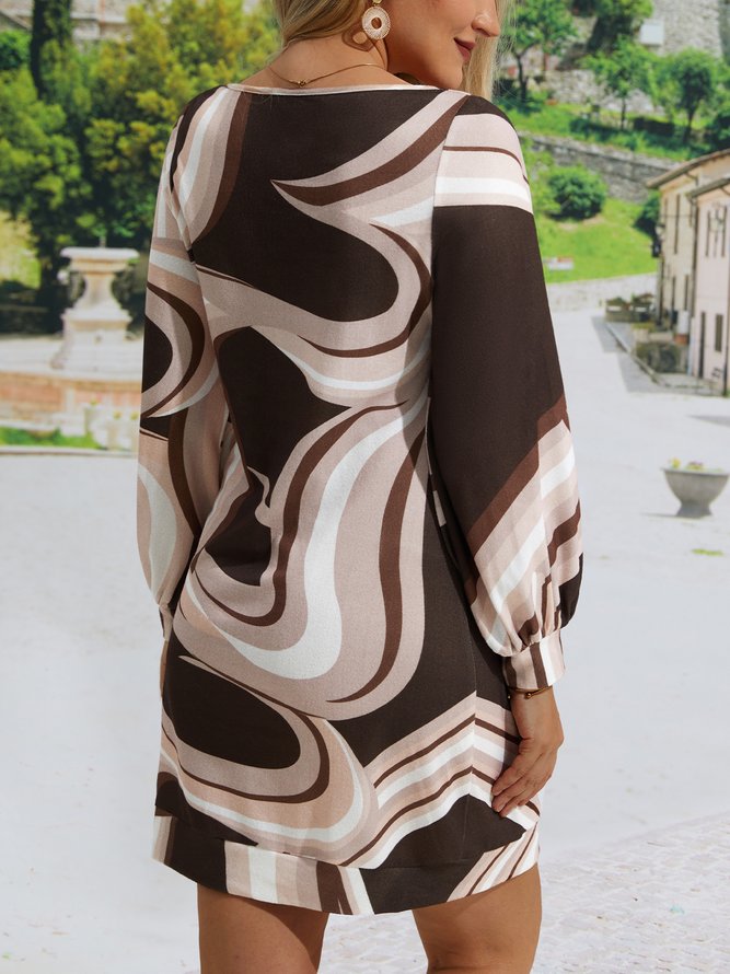 Abstract Marble Print V-Neck Casual Dress
