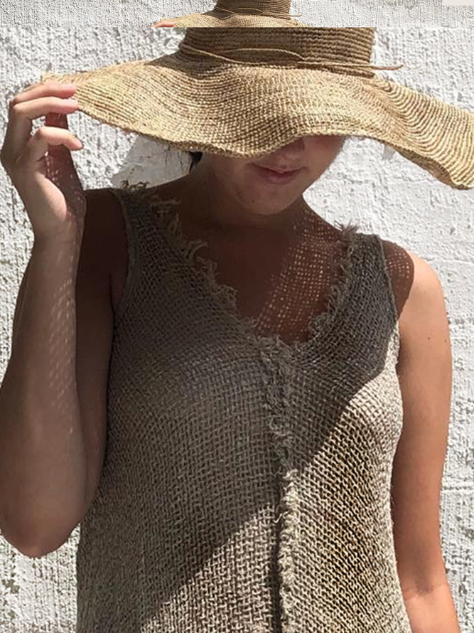 Cotton And Linen V Neck Sleeveless Dress