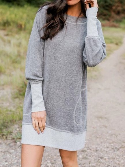 Cotton-Blend Long Sleeve Casual Knitting Dress