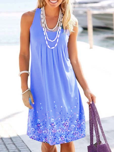 A-line Women Daytime Sleeveless Cotton-blend Painted Floral Floral Dress