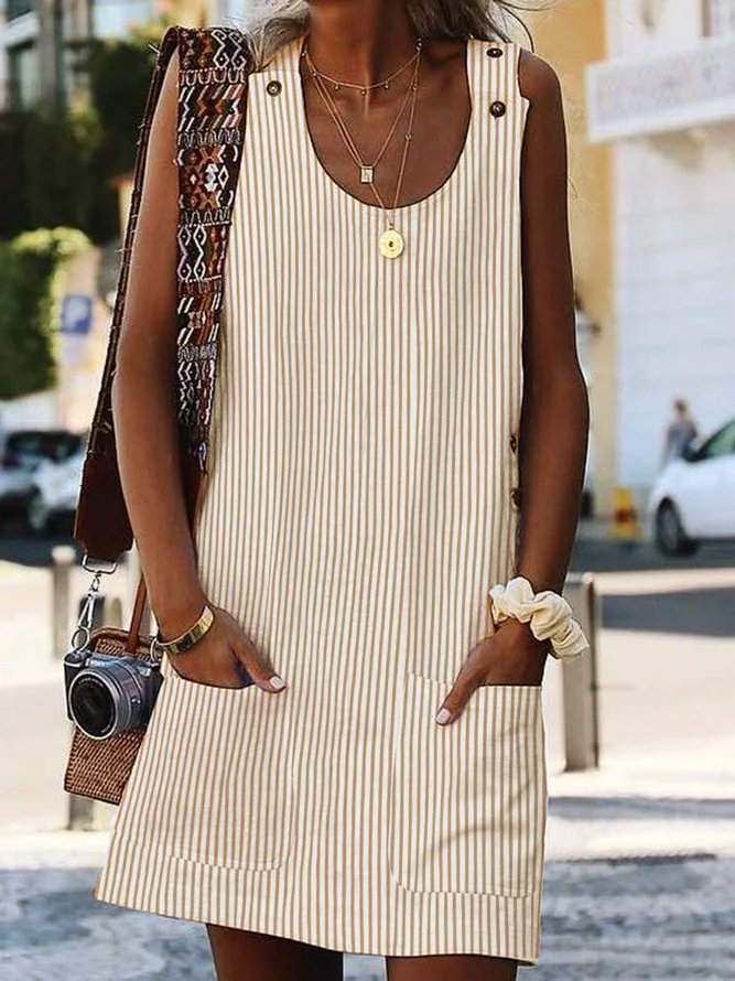 U Neck Pockets Striped Daily Sundress
