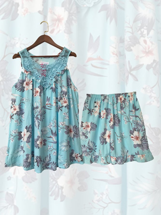 Breathable Comfort Style Lace Floral Elegant Romantic Pajama Set