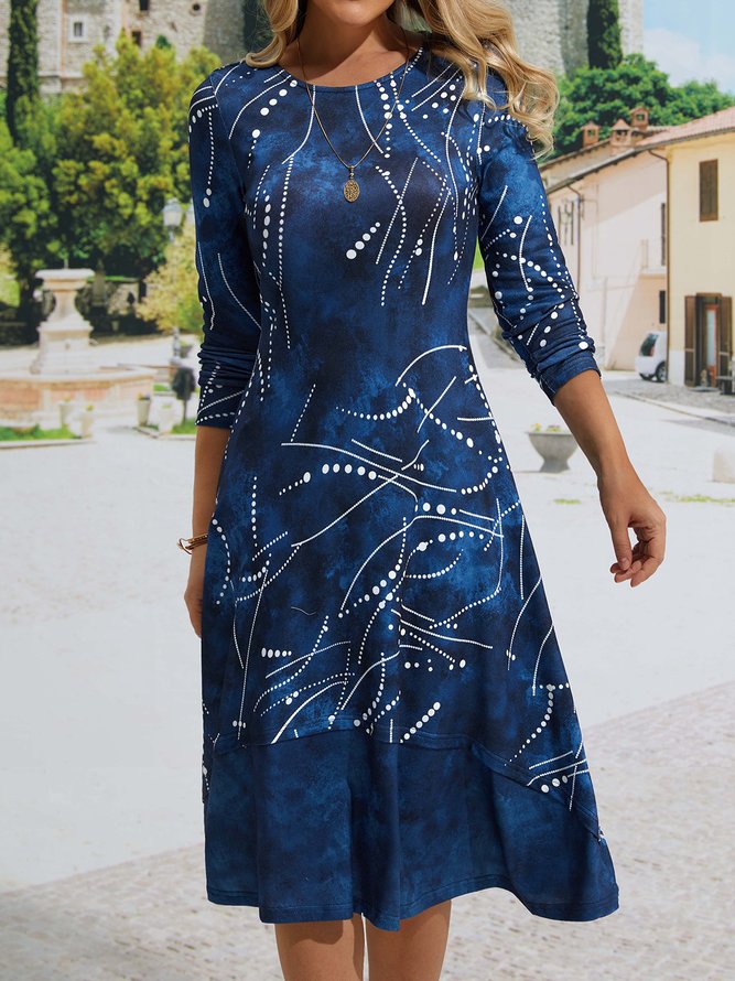 V Neck Loosen Polka Dots Geometric Elegant Knitting Dress