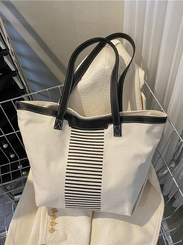 Casual Striped Pattern Large Capacity Tote Shoulder Bag Women