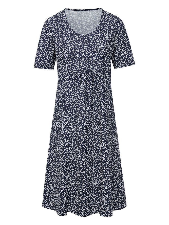 Ditsy Floral Round Neck Pocket Vacation Midi Dress