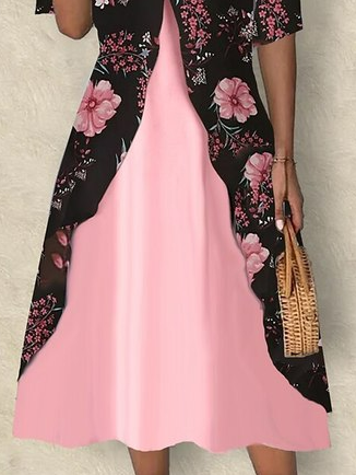 Square Neck Loose Casual Floral Dress With No Belt