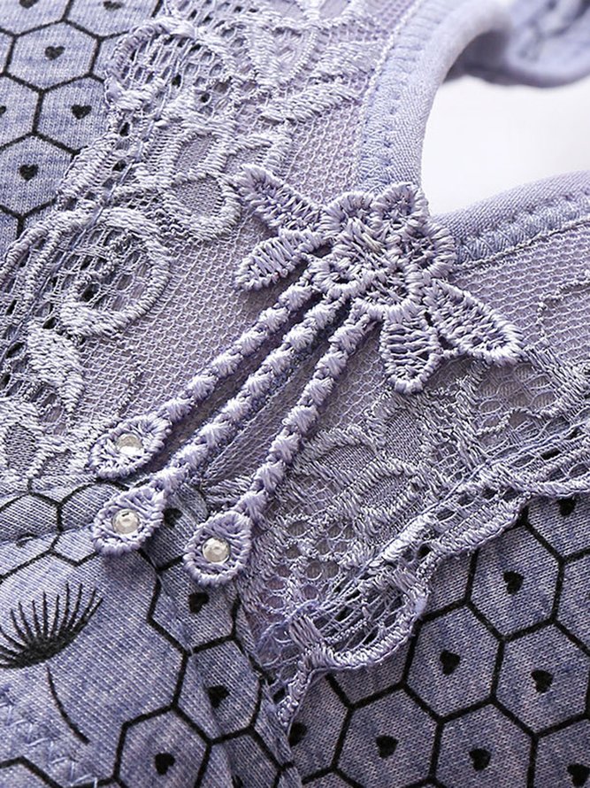 Lace Geometric Printing Casual Cotton C&D Cup Bra & Bralette