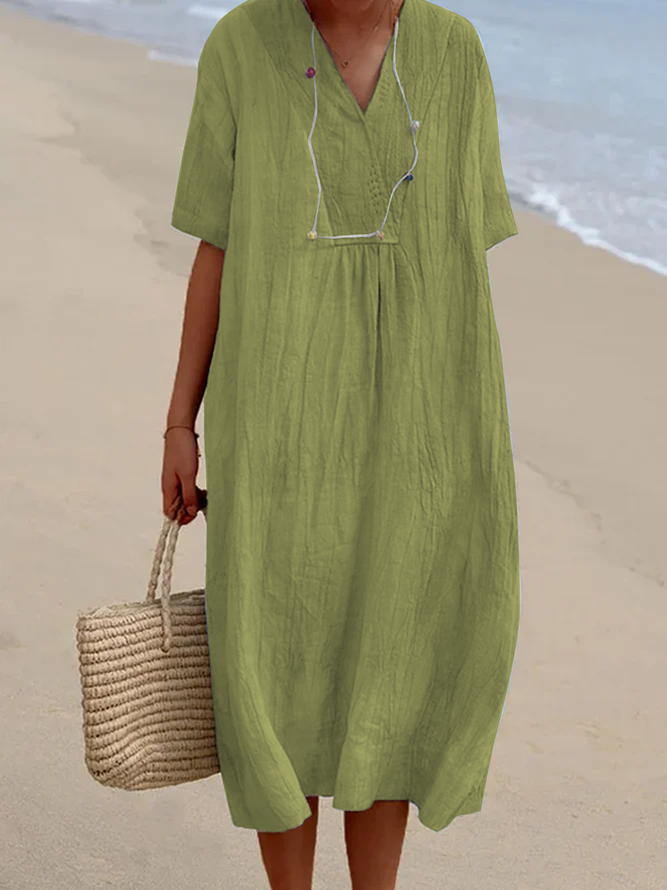 Linen Plain Cotton And Linen Loose Dress