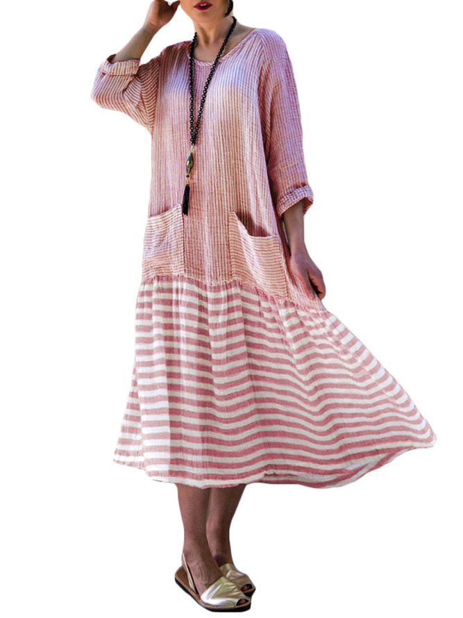 Crew Neck Women Fall Dress Daily Casual Cotton Dress