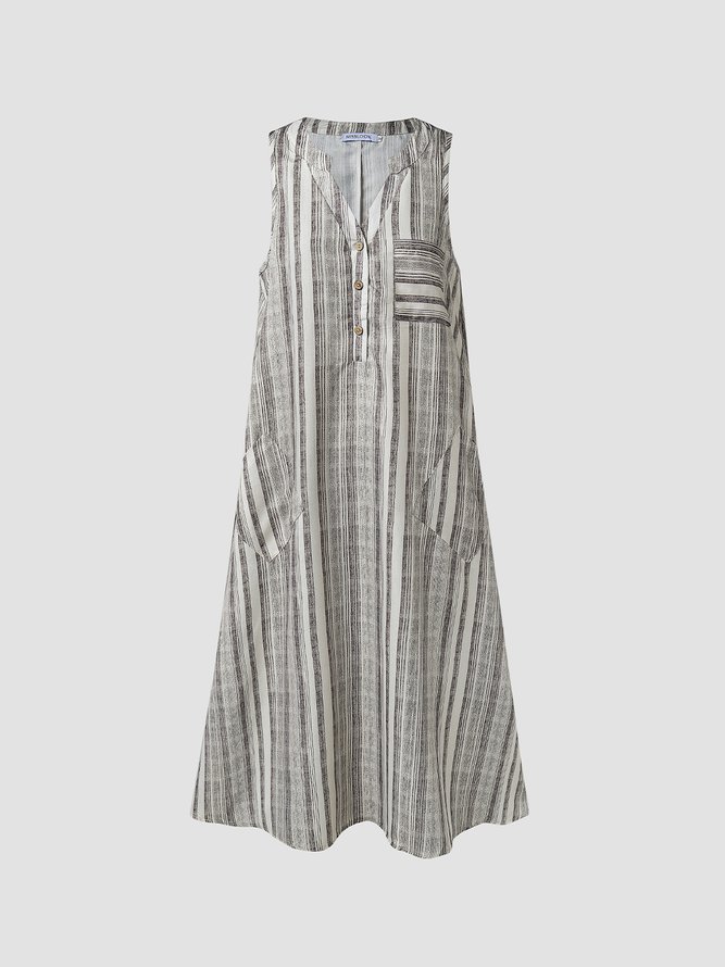 V Neck Geometric Casual Basic Midi Dresses
