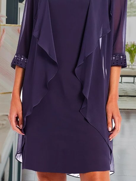 Crew Neck Elegant Wedding Guest Two-piece Set Formal Dress With Cardigan