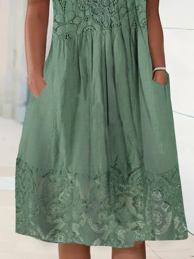 Elegant Lace Crew Neck Loose Dress