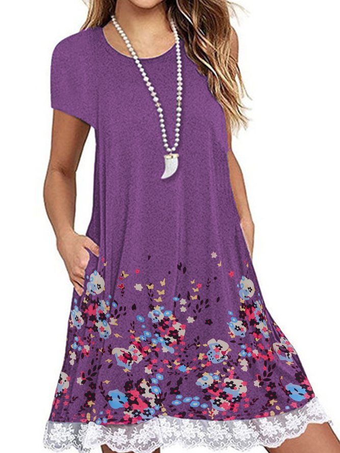 Crew Neck Women Knitting Dress Shift Daily Casual Floral Knitting Dress