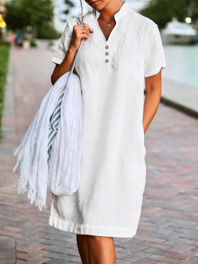 Plain Stand Collar Simple Loose Dress