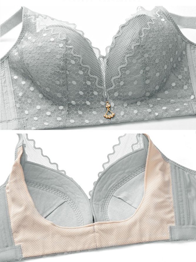 Lace Polka Dot V Neck Simple Bra Casual Bra Plus Size