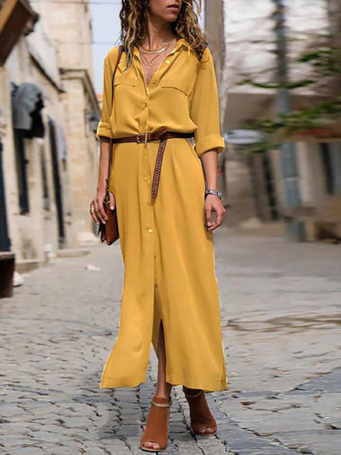 Shawl Collar Shift Women 3/4 Sleeve Paneled Spring Dress