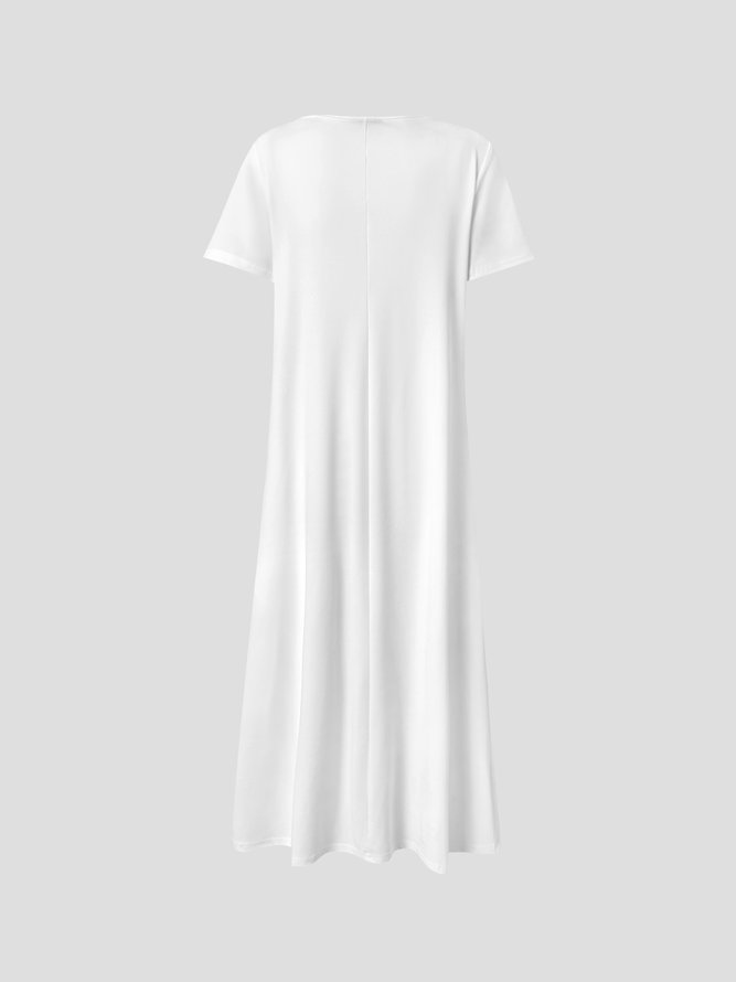Crew Neck Casual Plain Short Sleeve Knit Midi Dress