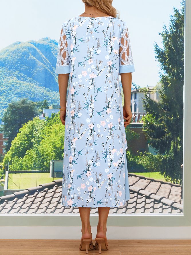 Loose Floral Crew Neck Casual Dress