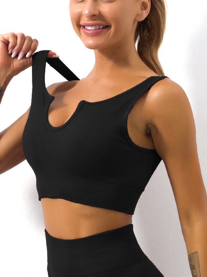 Simple Plain Notched Sports Bra