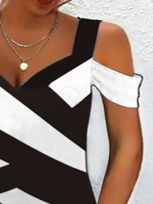 Color Block Casual V Neck Knitted Summer Dress