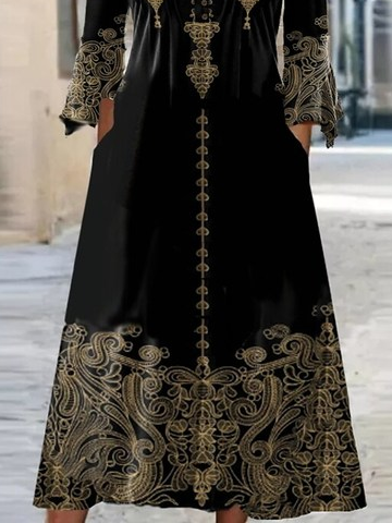 Vintage V Neck Ethnic Dress