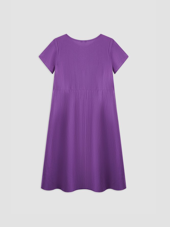 Summer Pockets Round Neck Shift Linen Dresses