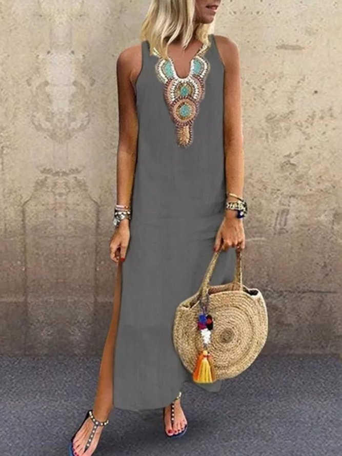 V Neck Floral Tribal Casual Mexican Dress
