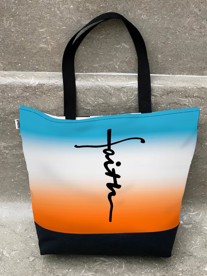 Faith Slogan Ombre Linen Shoulder Bag Large Capacity Tote Bag