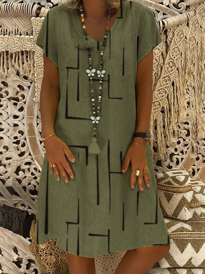 Short Sleeve Solid Casual Shift Knitting Dress