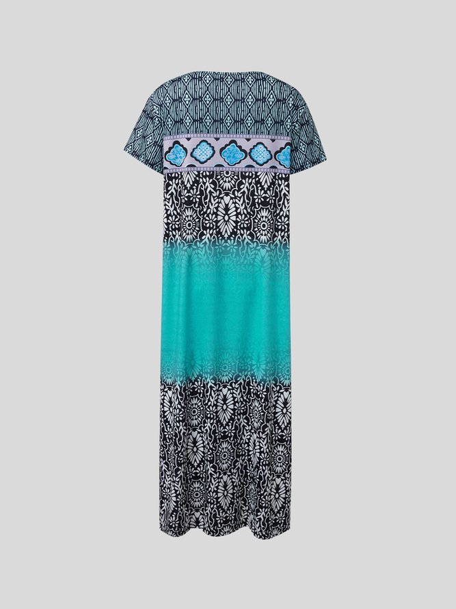 Ombre Crew Neck Casual Loose Dress