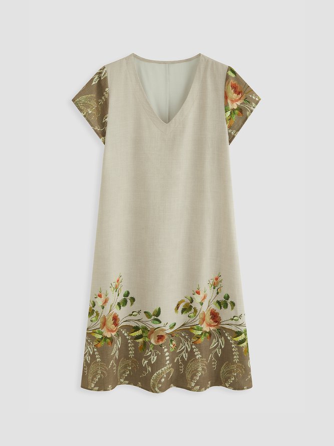 V Neck Floral Vacation Mini Dress