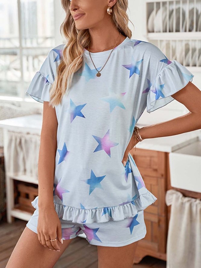 Blue Star Ruffled Loose Pajama Set
