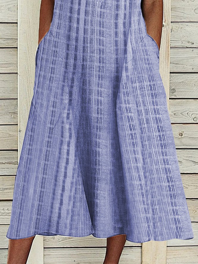 V Neck Geometric Casual Midi Dress