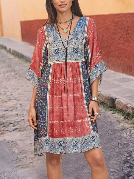 Jacquard V Neck Going Out Cotton Mini Dress