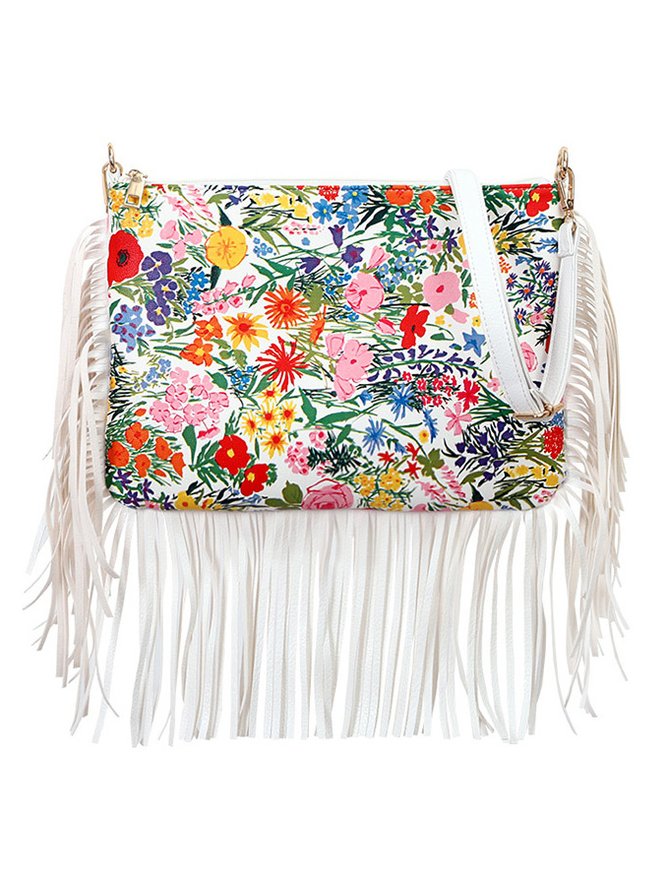 Retro Leather Tassel Flower Pattern Diagonal Shoulder Bag Western Ethnic Women's Bag