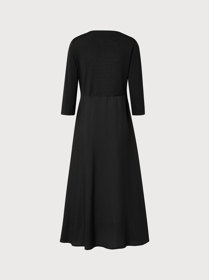 V Neck Elegant Black Slim Fit Knit Midi Prom Dress