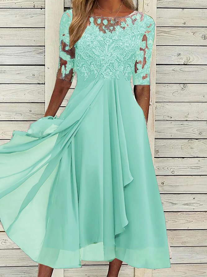Round Neck Lace Swing Elegant Occasion Formal Wedding Guest Midi Prom Dress