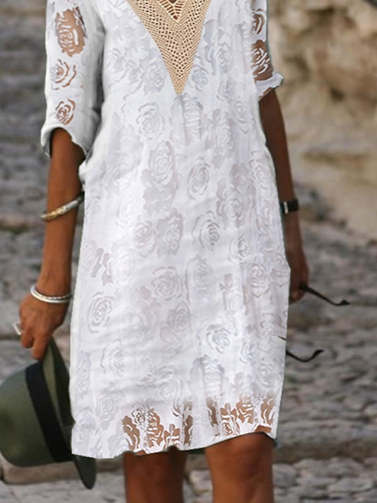 Simple Loose Plain V Neck Dress