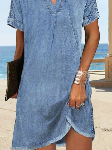 Plain Shirt Collar Casual Dress
