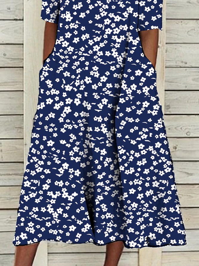 Ditsy Floral Round Neck Casual Midi Dress