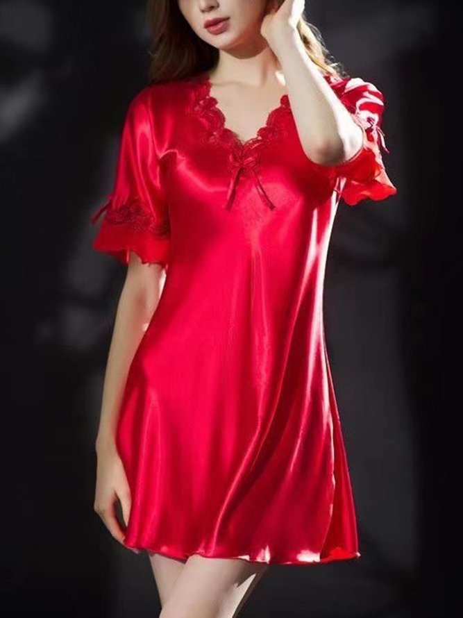 Women Lace V Neck Silk Nightdress