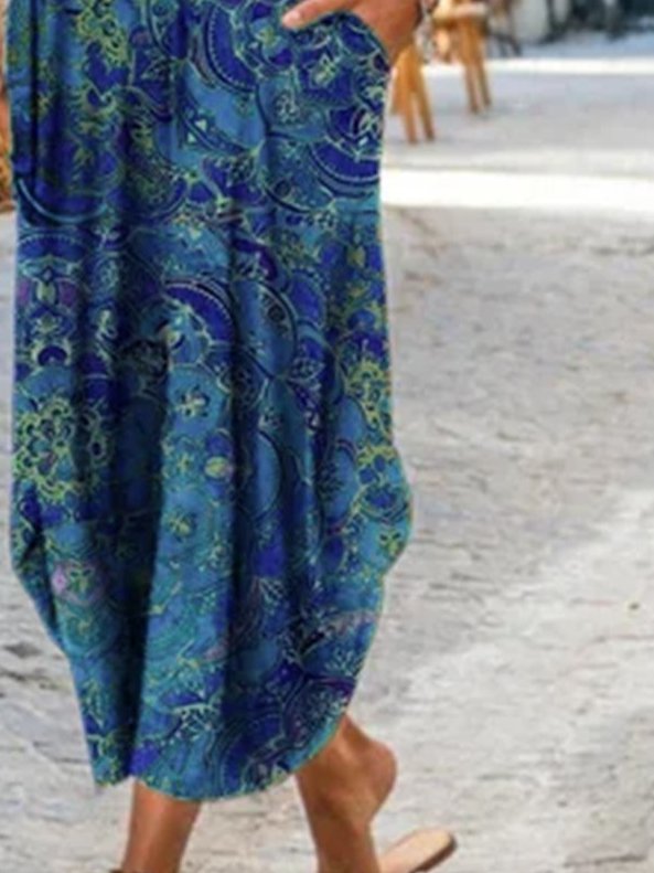 Round NeckPaisley Ombre Vacation Maxi Dress
