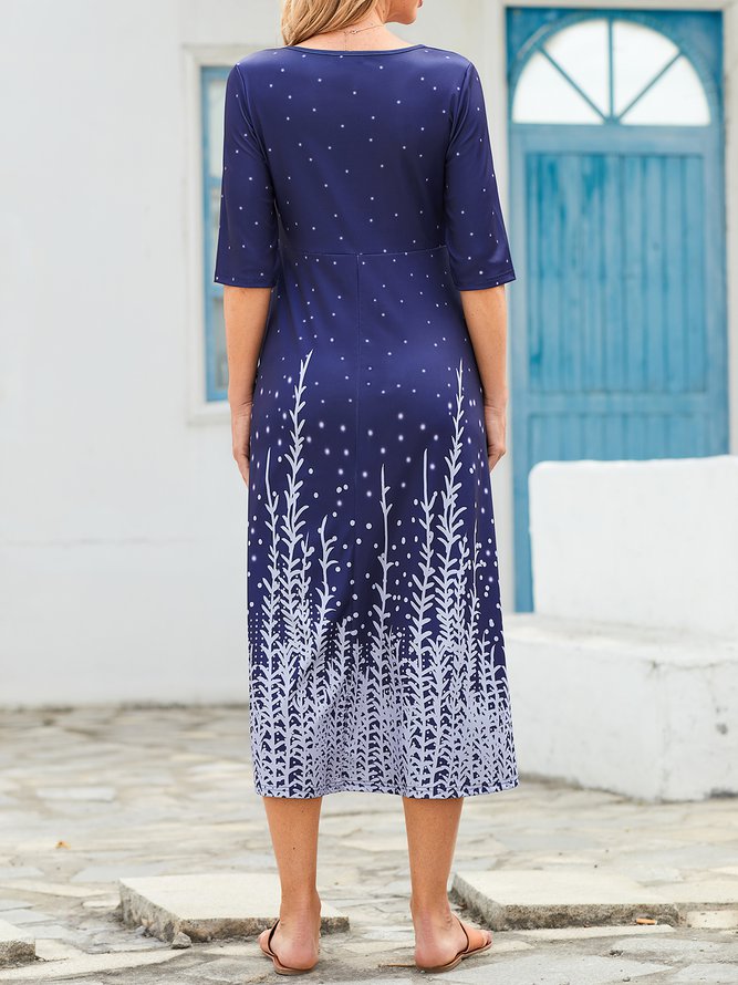 V Neck Ombre Casual Midi Dress