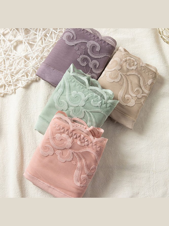 Breathable Lace Cotton High-Rise Briefs