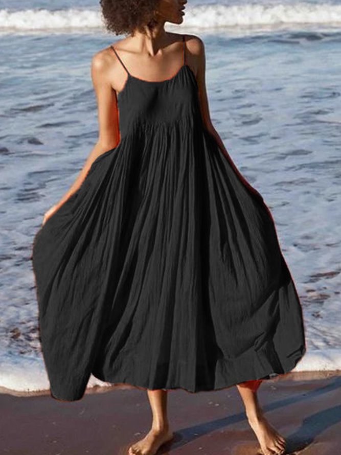 Women Summer Swing Spaghetti Cotton Holiday Boho Maxi Weaving Dress