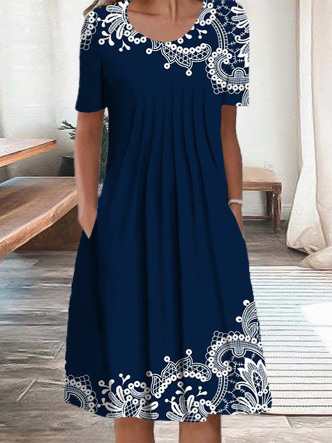 Loose Paisley Vintage Crew Neck Dress With No