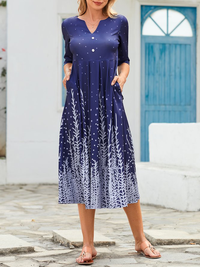 V Neck Ombre Casual Midi Dress